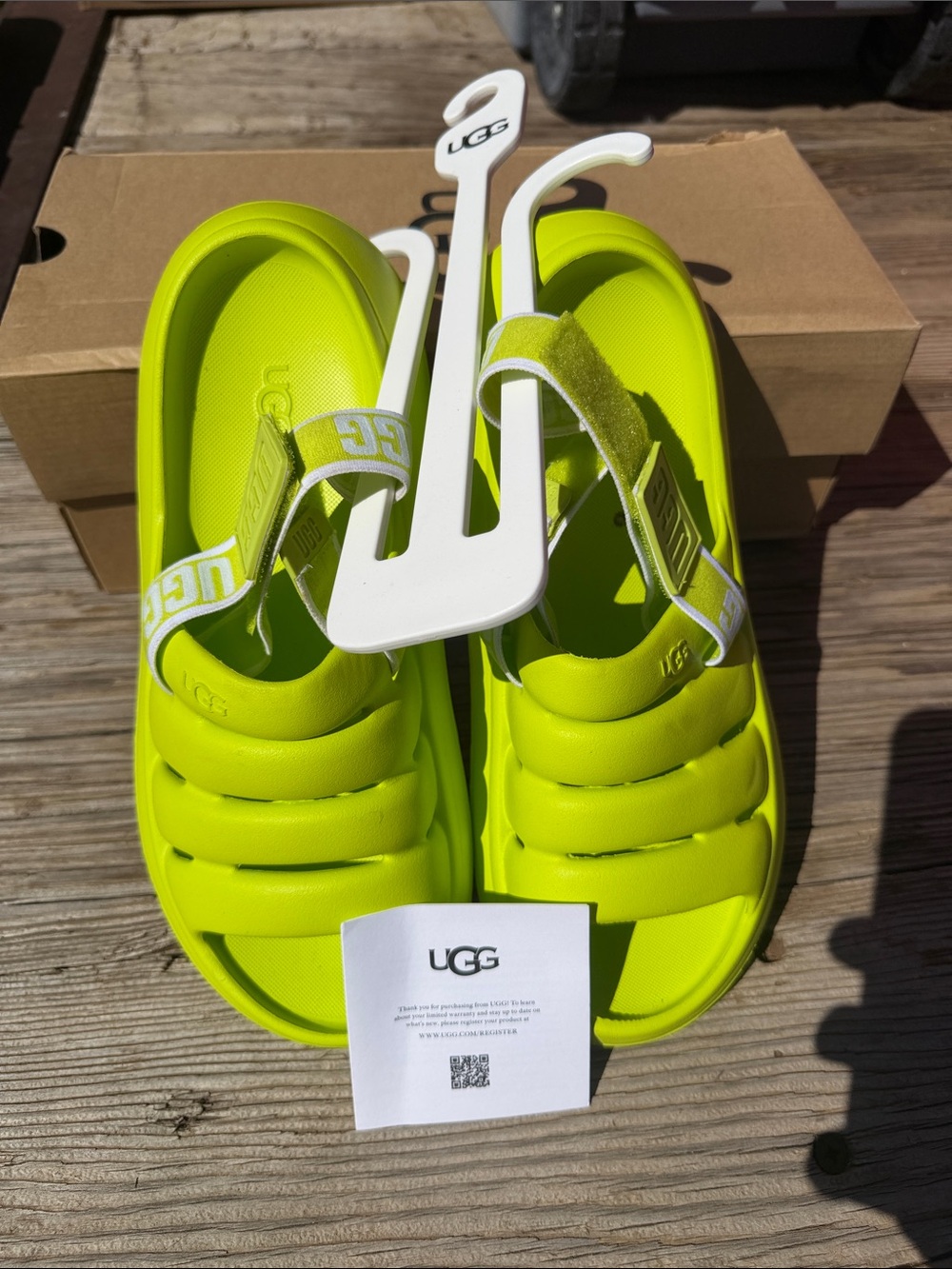 UGG Neon Lime Padded Strap Sandals - Bright Yellow-Green